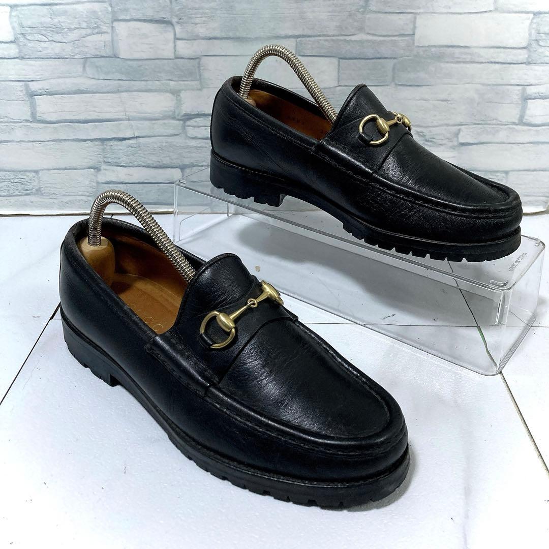 GUCCI グッチ ホースビットローファー 本革 コマンドソール 黒 金色 37