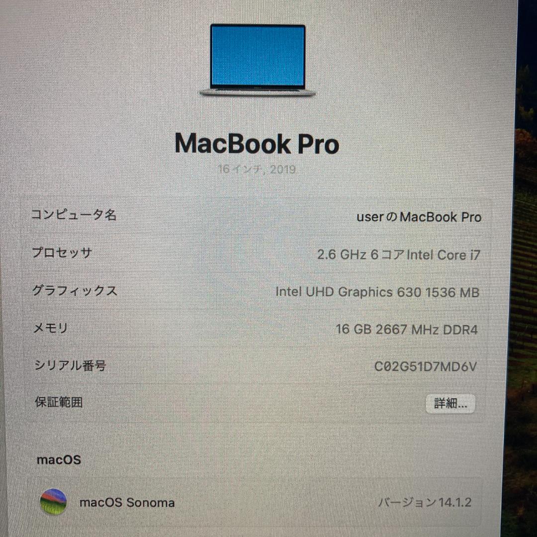 Apple MacBook Pro i7ノートパソコン 16インチ 16GB