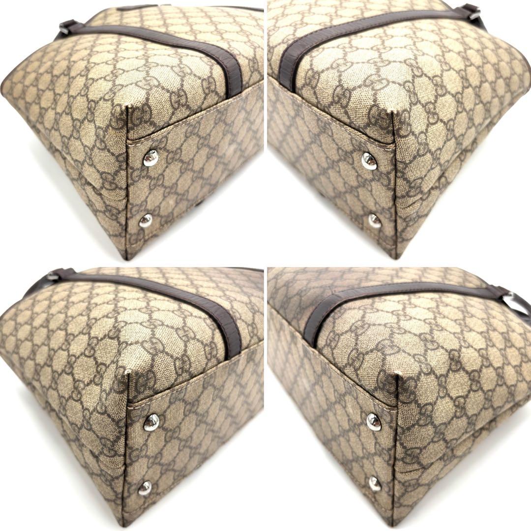 美品 グッチ トートバッグ GG スプリーム ロゴプレート 肩掛け A4可