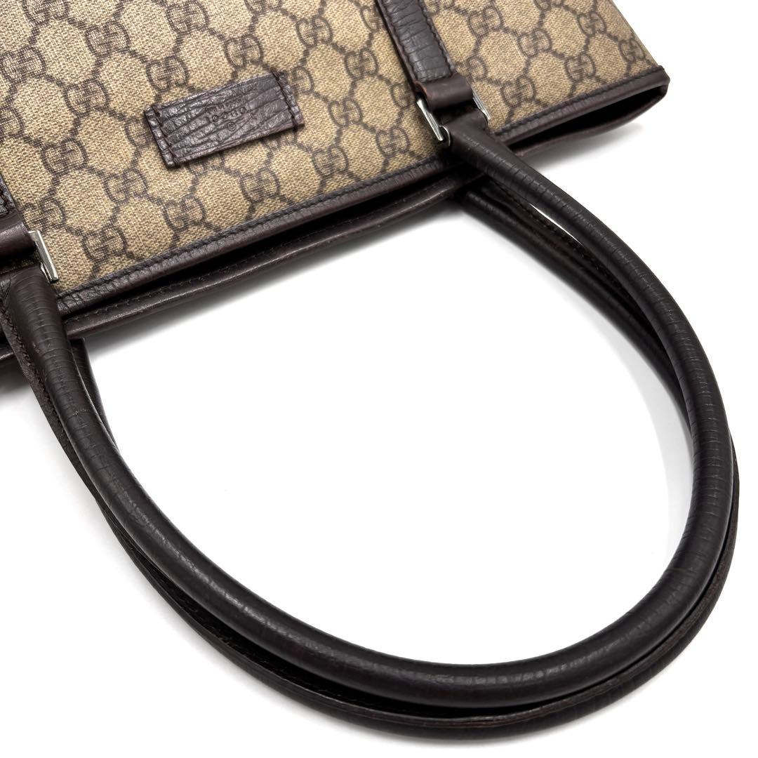 美品 グッチ トートバッグ GG スプリーム ロゴプレート 肩掛け A4可