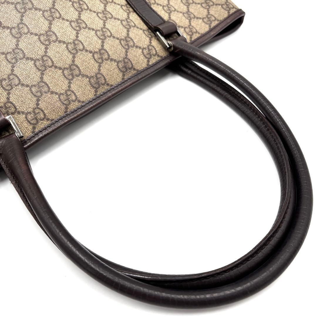 美品 グッチ トートバッグ GG スプリーム ロゴプレート 肩掛け A4可