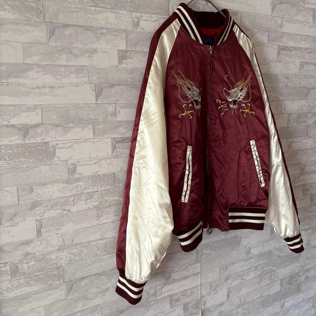 【美品】星姫 スカジャン 鷹 龍 刺繍 和柄 ワインレッド