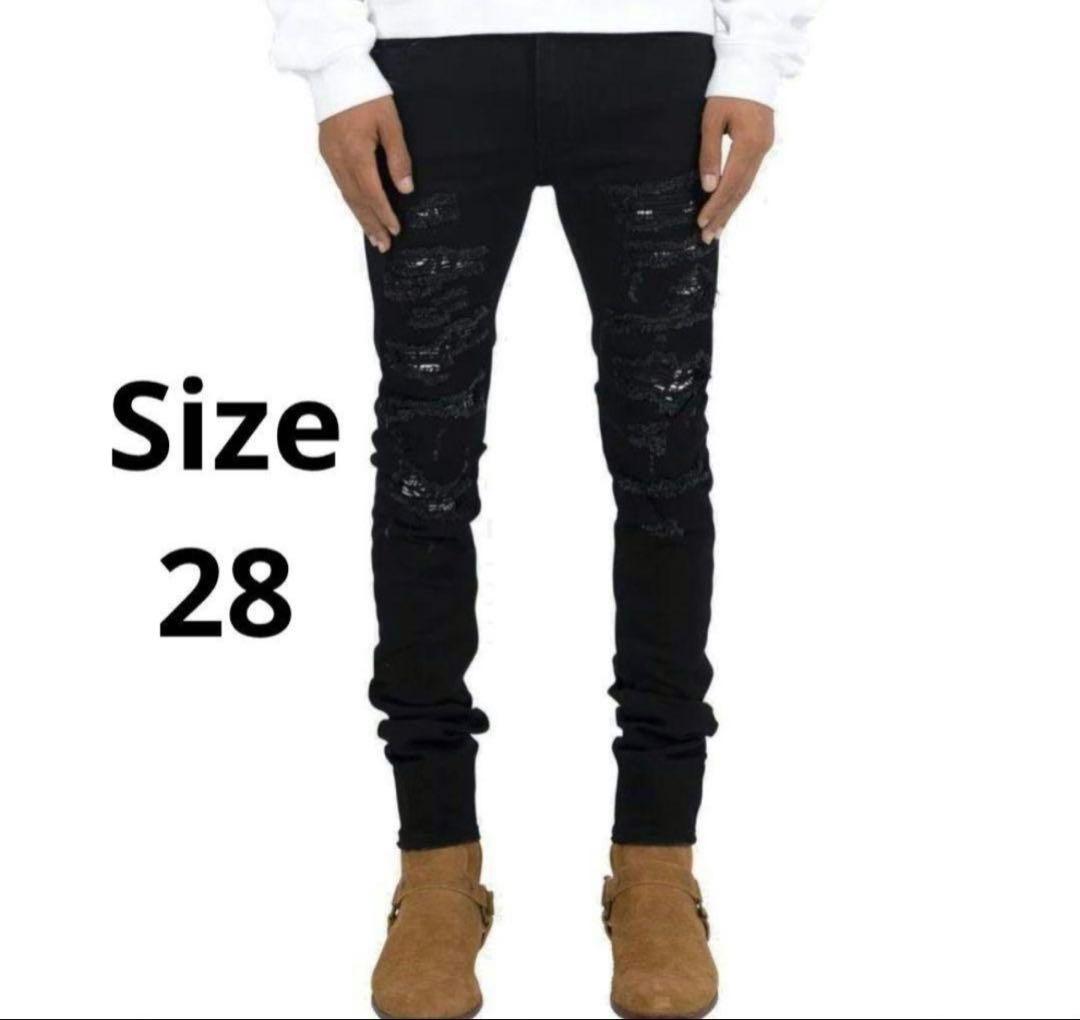 mnml スキニーデニム ブラック ダメージ加工 28