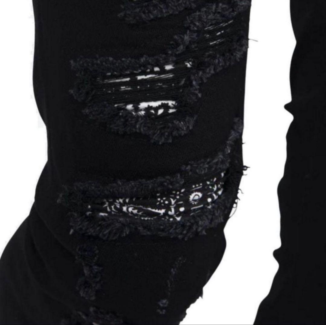 mnml スキニーデニム ブラック ダメージ加工 28