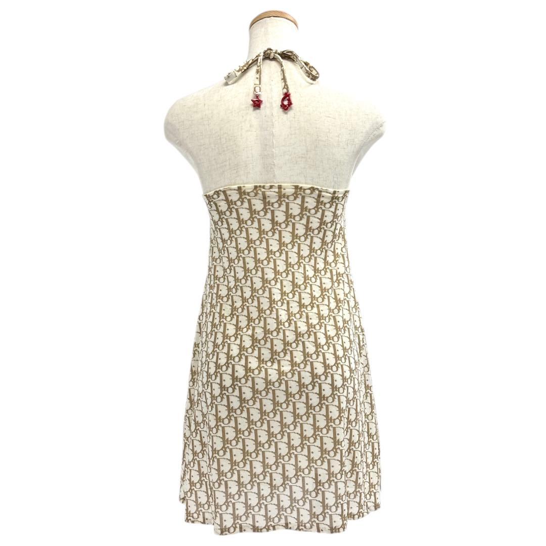 美品　Christian Dior　キャミソール　ロゴ　リボン　M　ベージュ