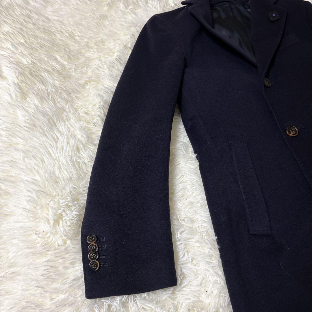 ラルディーニ カシミヤ ブートニエール付 チェスターコート ダークネイビー 44