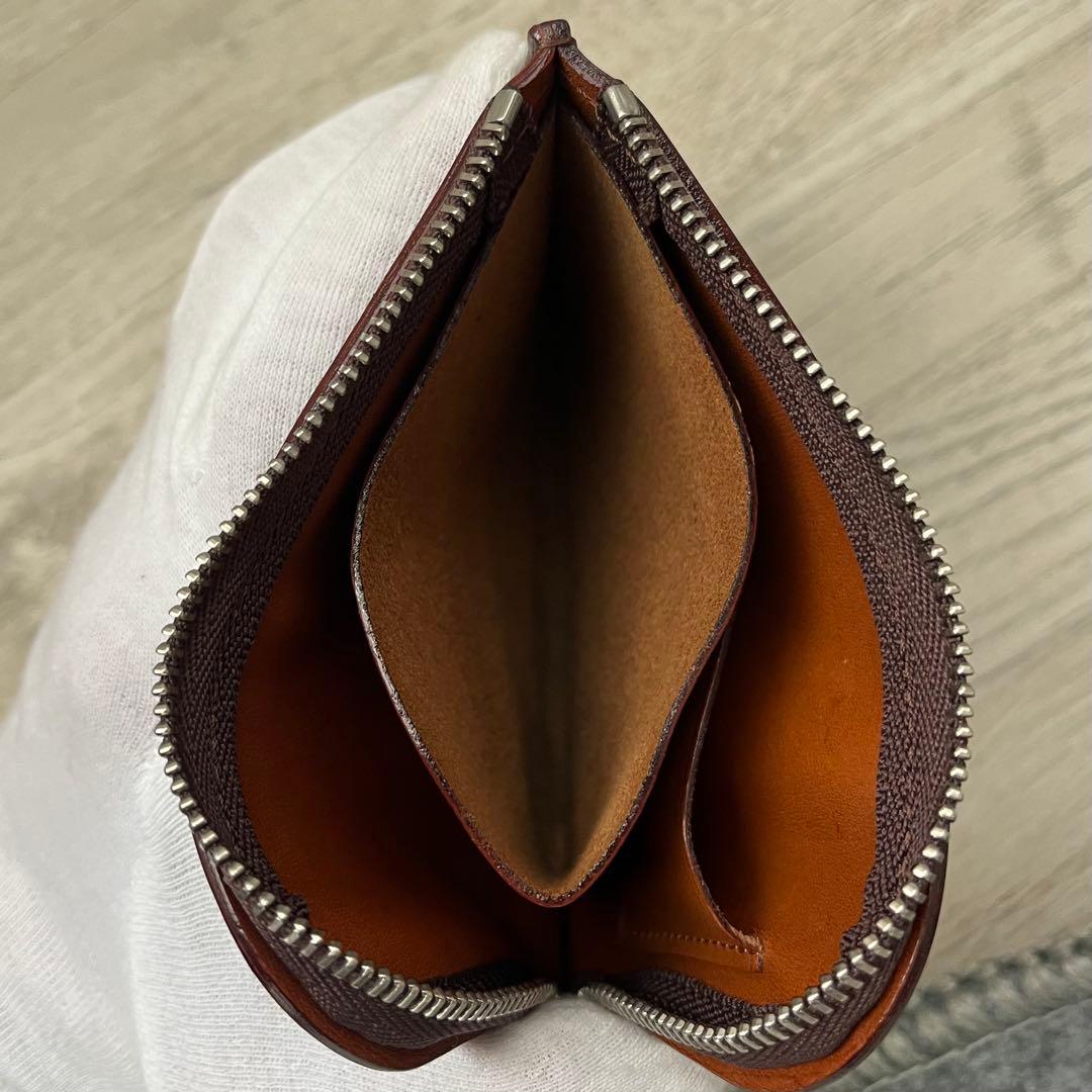 土屋鞄　コードバン　Lファスナー　ミニ財布　馬革　ブラウン レザー ケース