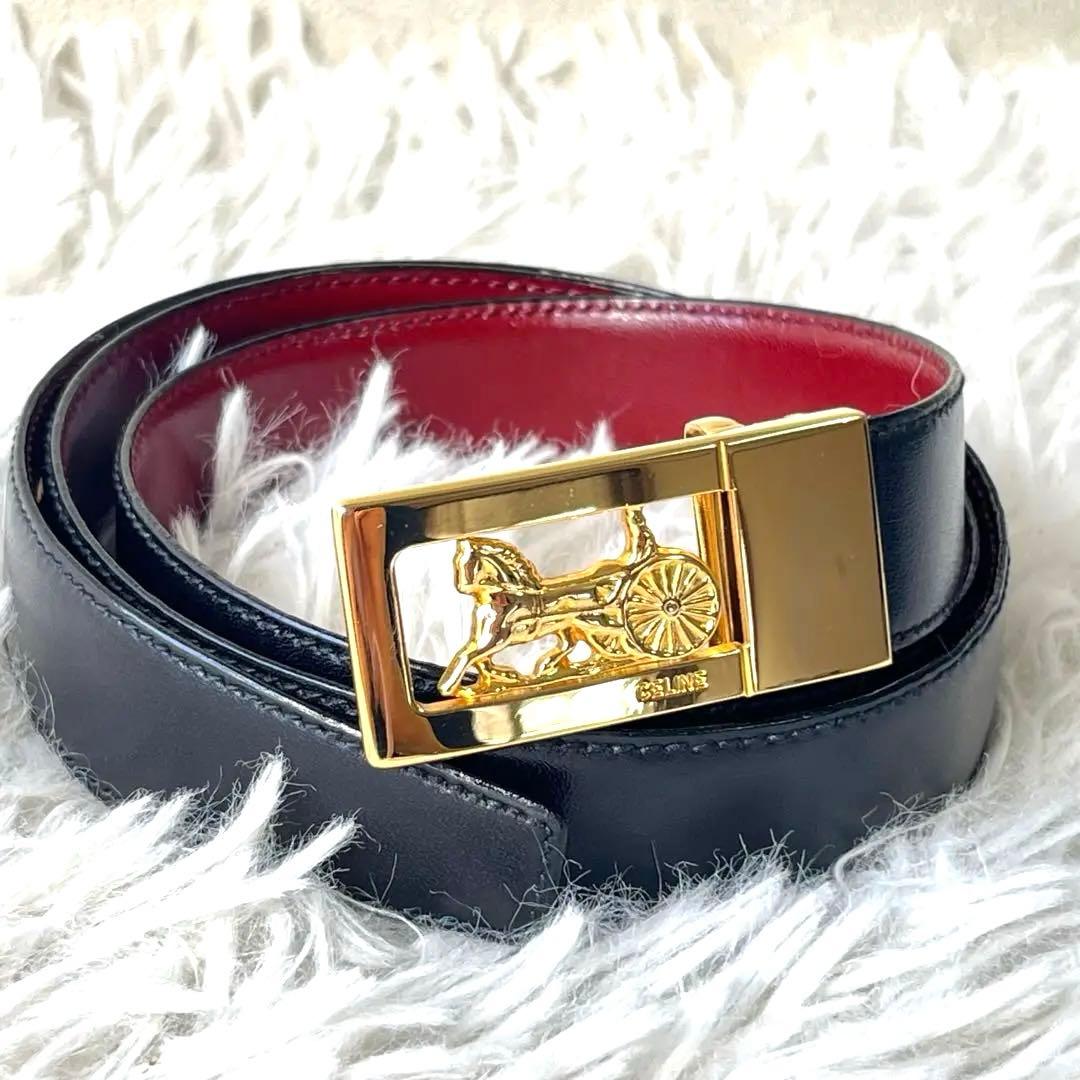 未使用保管品　CELINE ベルト　リバーシブル　馬車金具　ゴールド　黒×茶