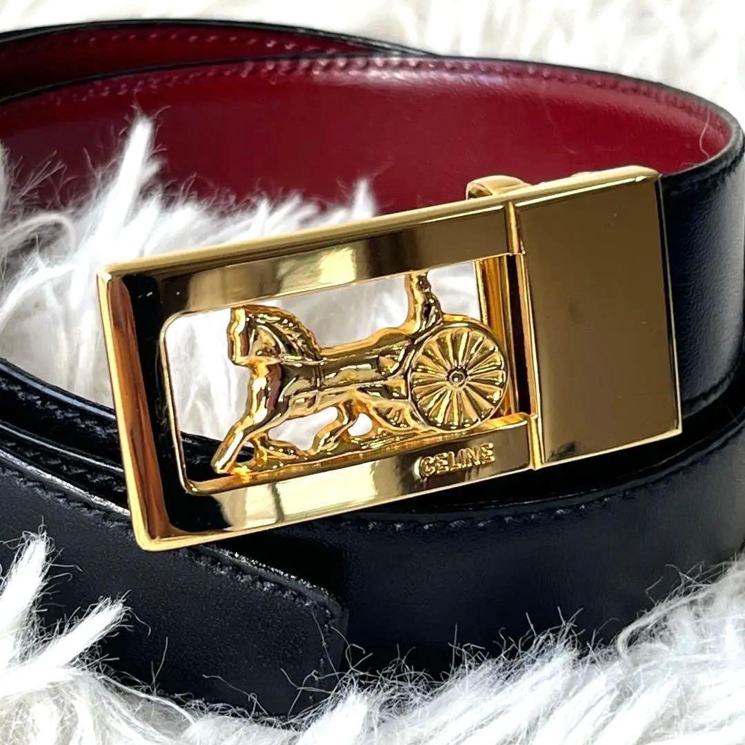 未使用保管品　CELINE ベルト　リバーシブル　馬車金具　ゴールド　黒×茶