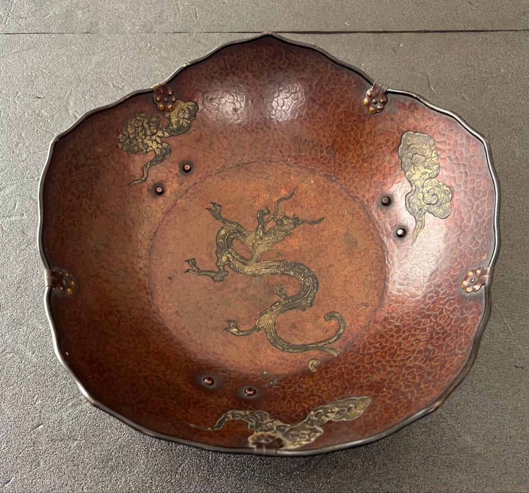 吉祥形銅蟲菓子器 銅製 龍 茶道具 金属工芸品 アンティーク