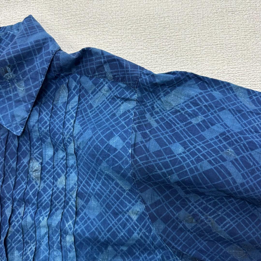 【極美品】サードブルーキョウト ロングシャツ 本藍染 麻100％ L相当 紺×青
