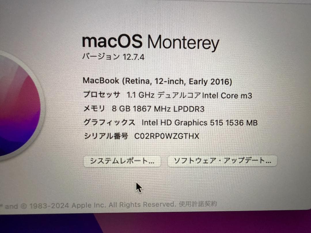 MacBook 12インチ2016 256GB（本体のみ）電源アダプターなし