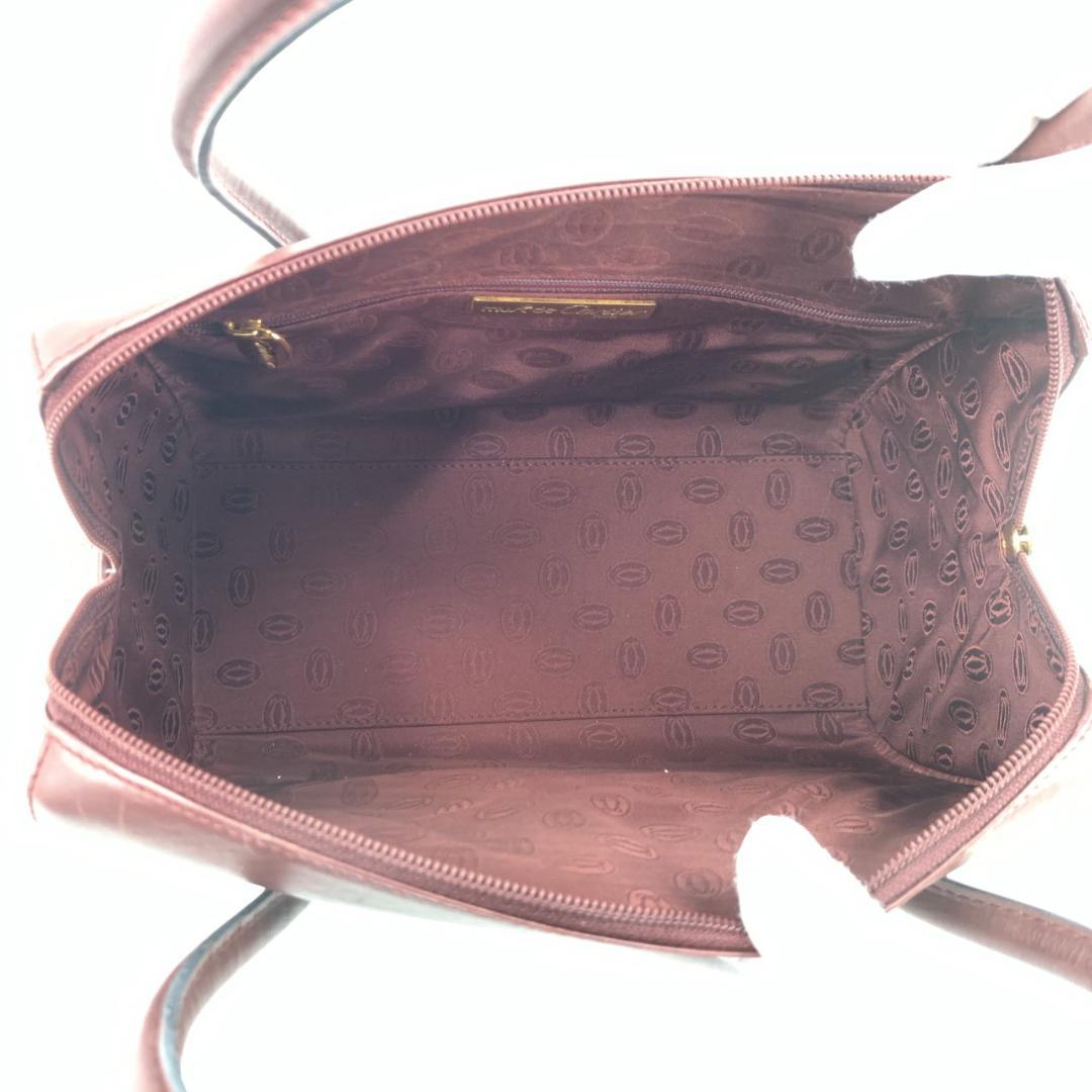 カルティエ マストライン トート ハンドバッグ ミニボストン ボルドー レザー