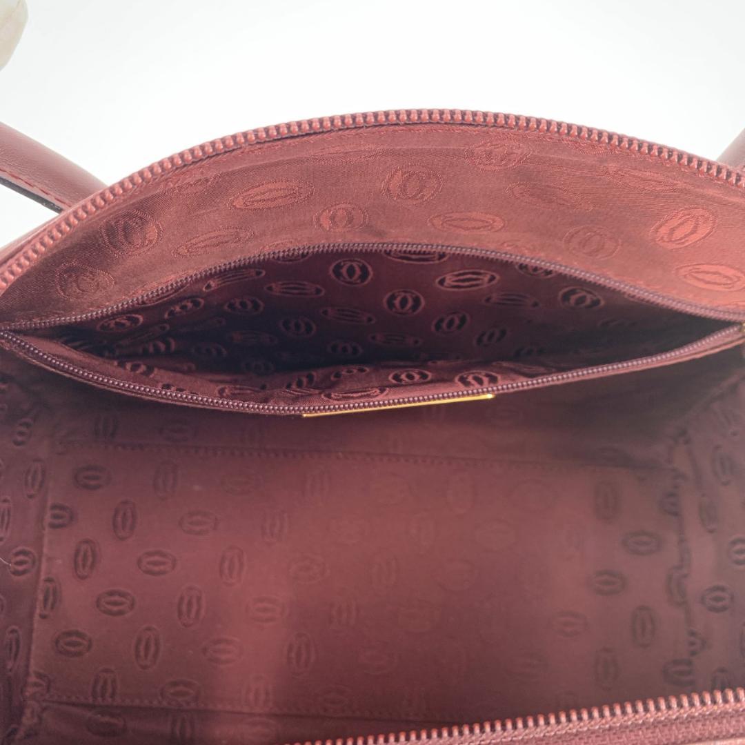 カルティエ マストライン トート ハンドバッグ ミニボストン ボルドー レザー