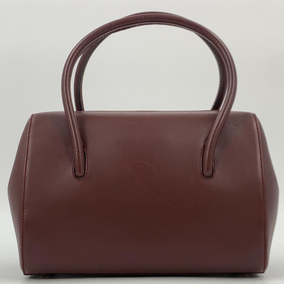 カルティエ マストライン トート ハンドバッグ ミニボストン ボルドー レザー