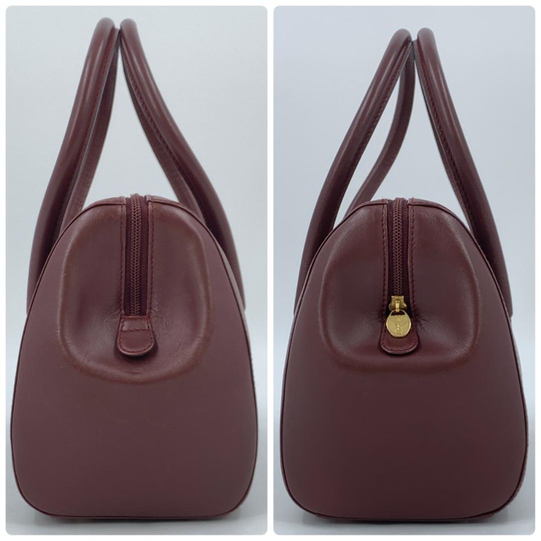 カルティエ マストライン トート ハンドバッグ ミニボストン ボルドー レザー