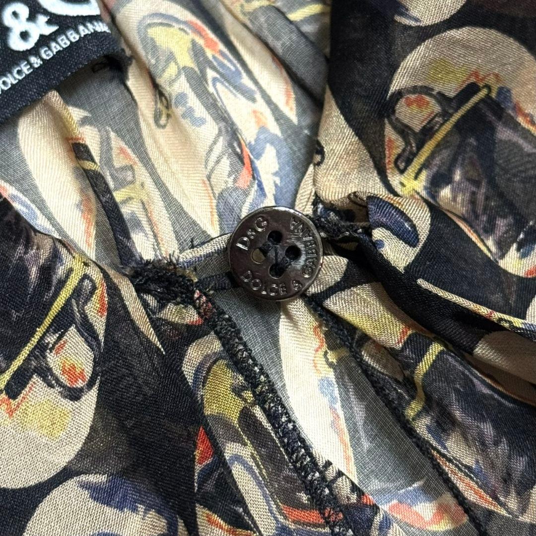 美品 ドルチェアンドガッバーナ ボウタイ シルク ワンピース ラムレザー 総柄