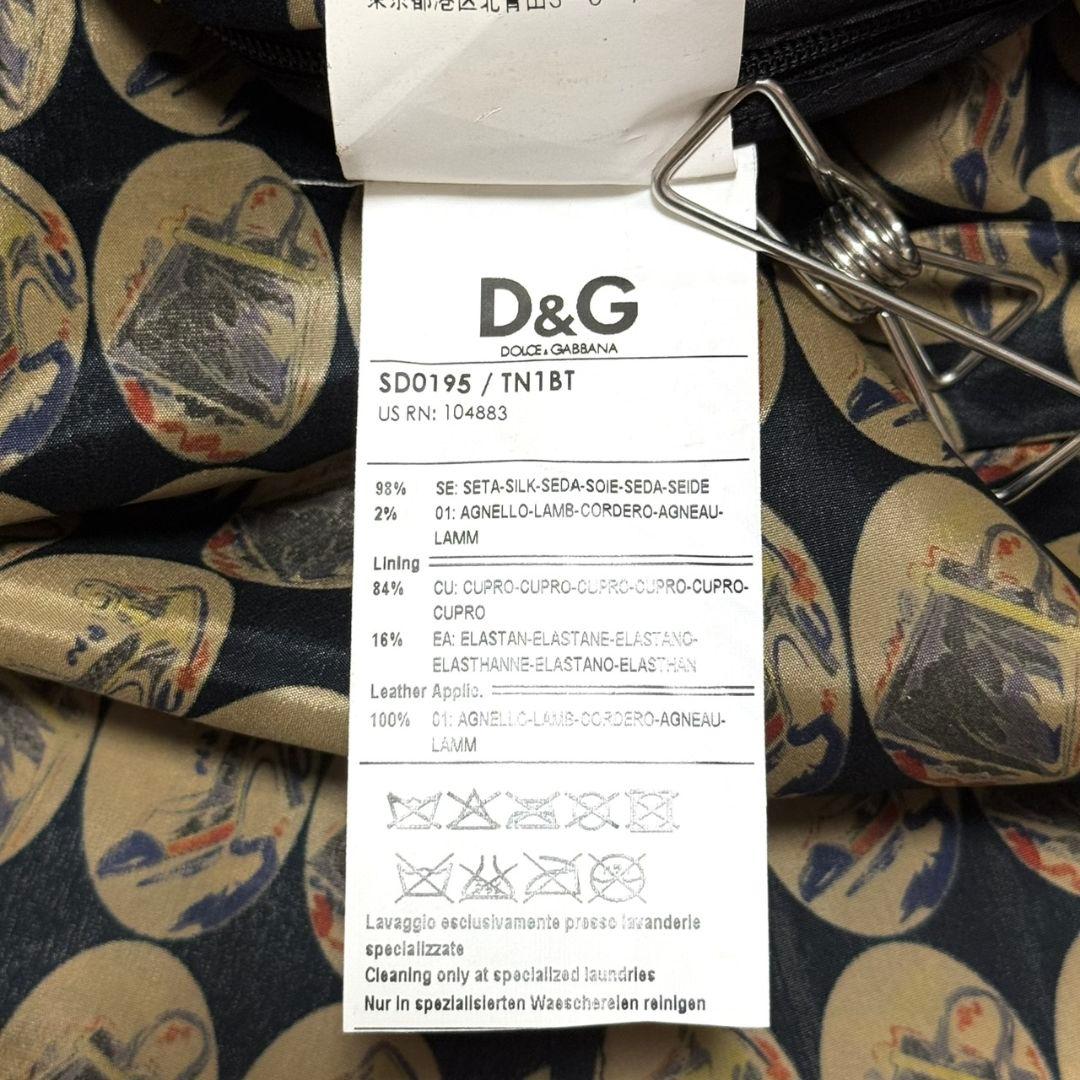 美品 ドルチェアンドガッバーナ ボウタイ シルク ワンピース ラムレザー 総柄