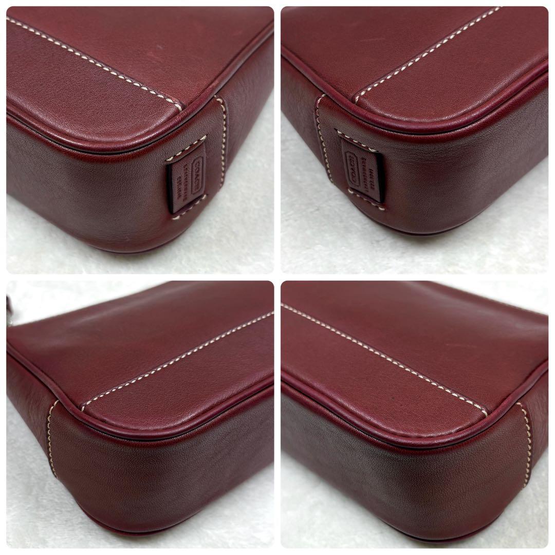 COACH コーチ アクセサリーポーチ ハンドバッグ レザー ワインレッド