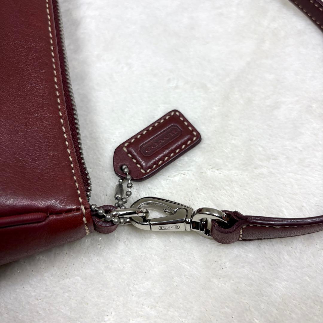 COACH コーチ アクセサリーポーチ ハンドバッグ レザー ワインレッド