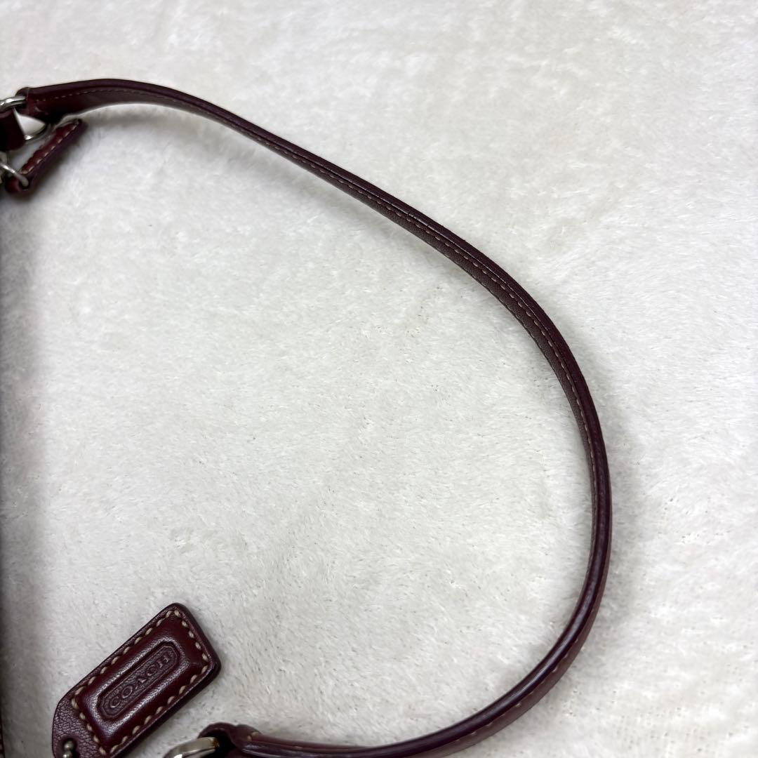 COACH コーチ アクセサリーポーチ ハンドバッグ レザー ワインレッド