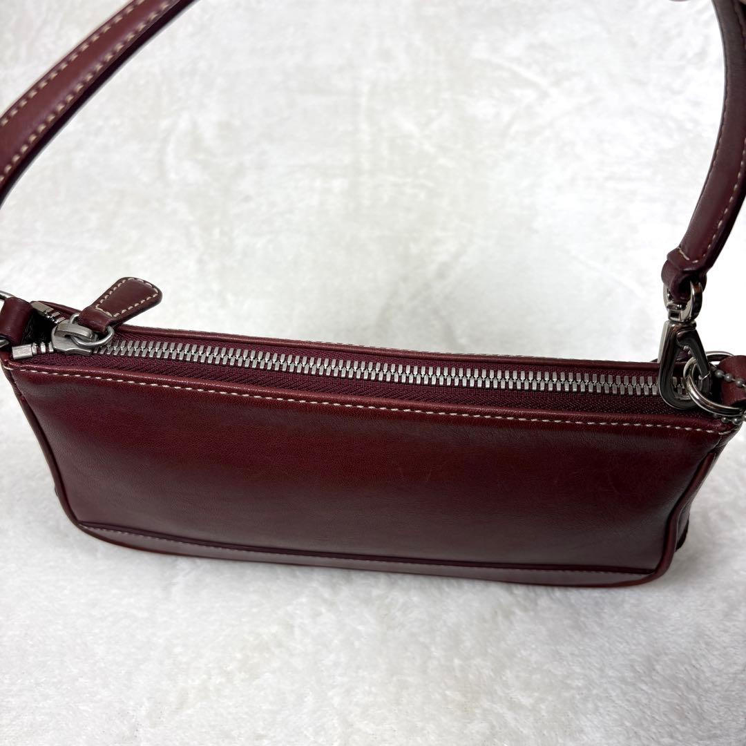 COACH コーチ アクセサリーポーチ ハンドバッグ レザー ワインレッド