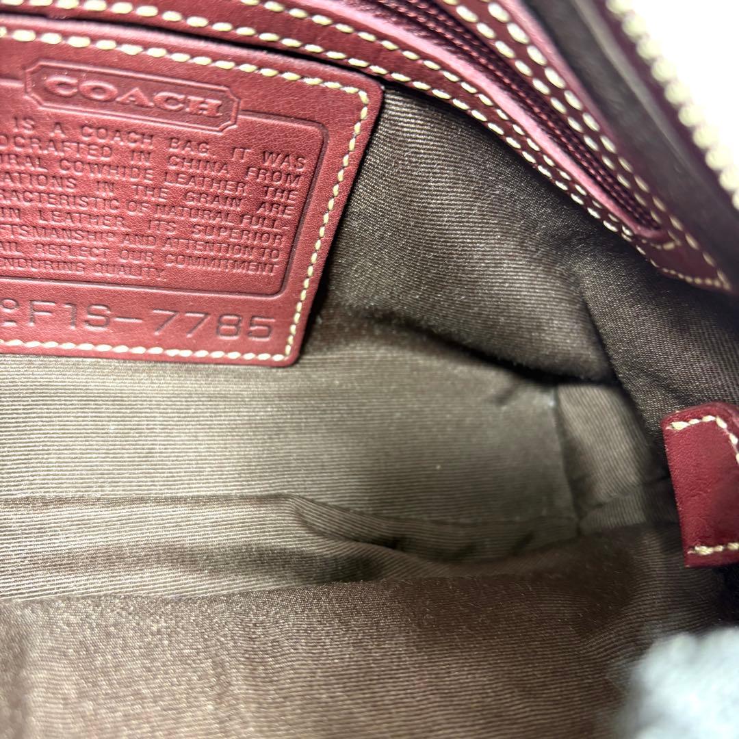 COACH コーチ アクセサリーポーチ ハンドバッグ レザー ワインレッド