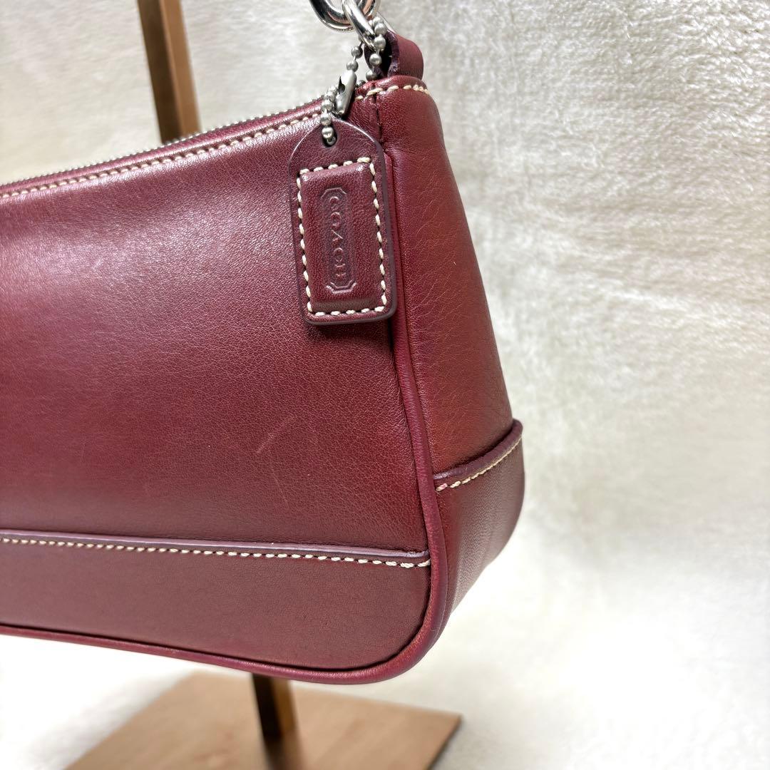COACH コーチ アクセサリーポーチ ハンドバッグ レザー ワインレッド
