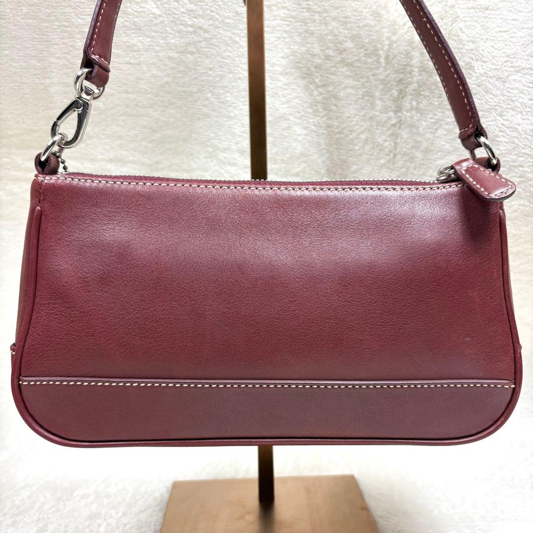 COACH コーチ アクセサリーポーチ ハンドバッグ レザー ワインレッド