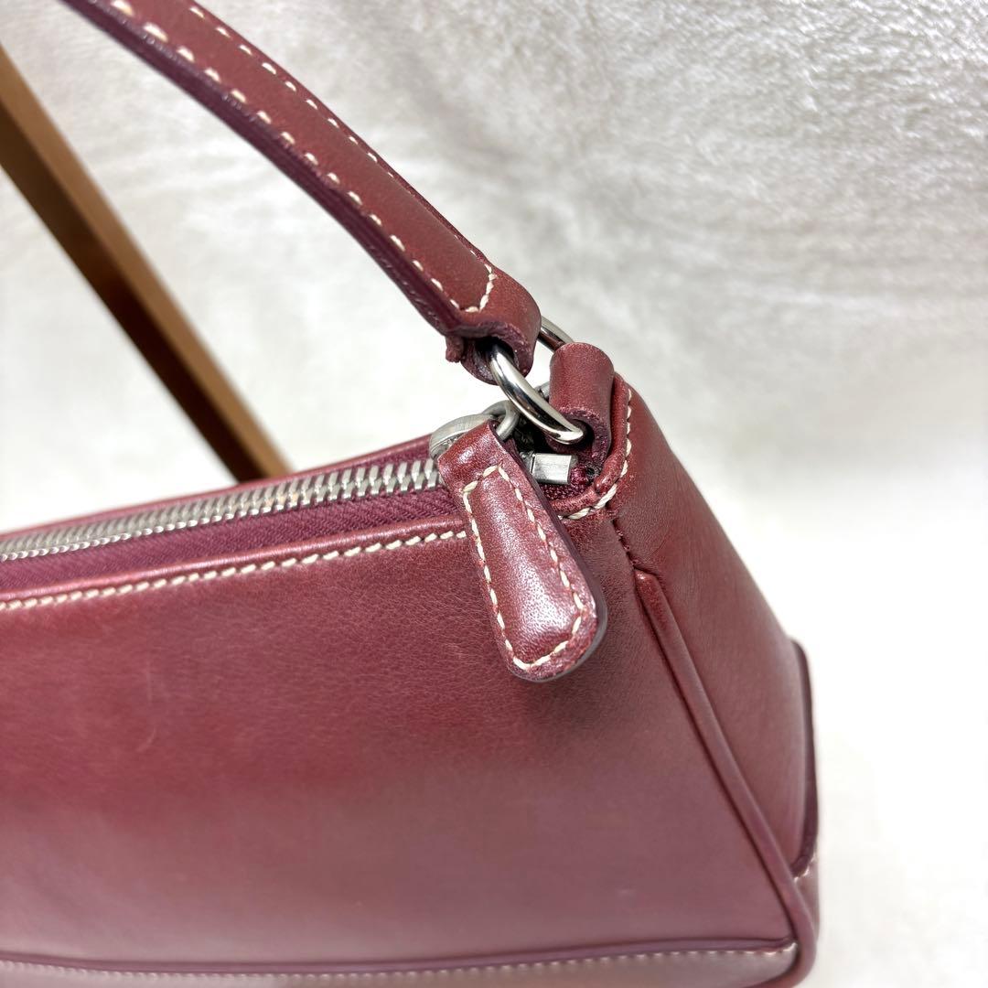 COACH コーチ アクセサリーポーチ ハンドバッグ レザー ワインレッド