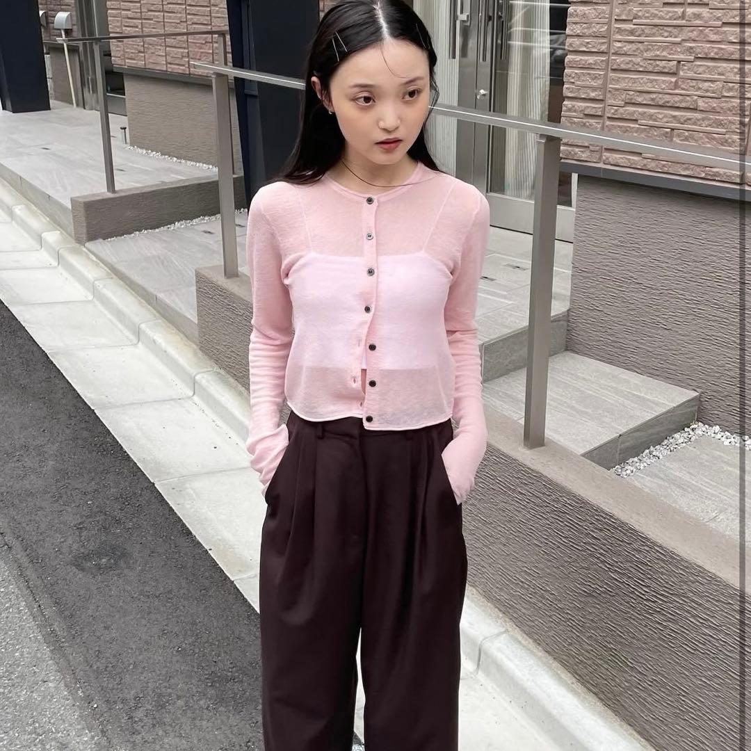 クラネ SHEER ROLLED EDGE KNIT CARDIGAN ピンク