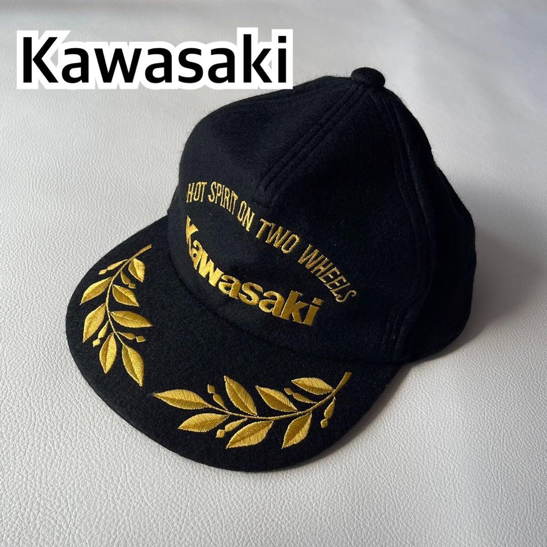 当時物 バイク カワサキ kawasaki ヴィンテージ 刺繍 ウールキャップ