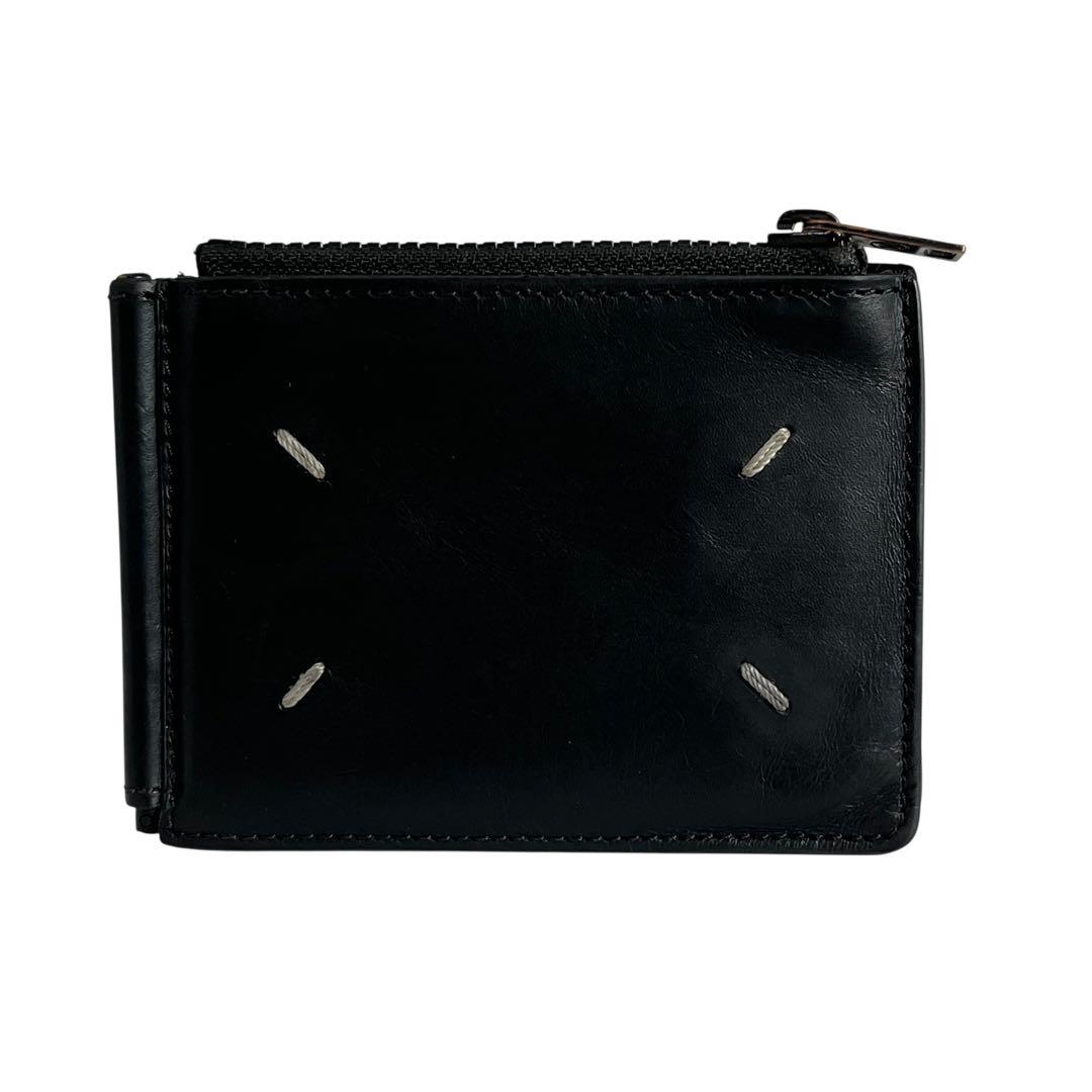 極美✨メゾンマルジェラ マネークリップ 札入れ 4ステッチ レザー ブラック