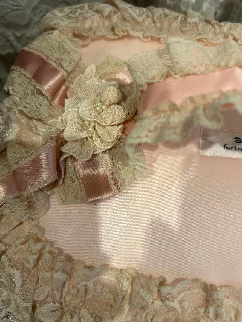 さえらamifie レースポーチ ピンクフリフリ可愛い大●横30×28持ち手入れ