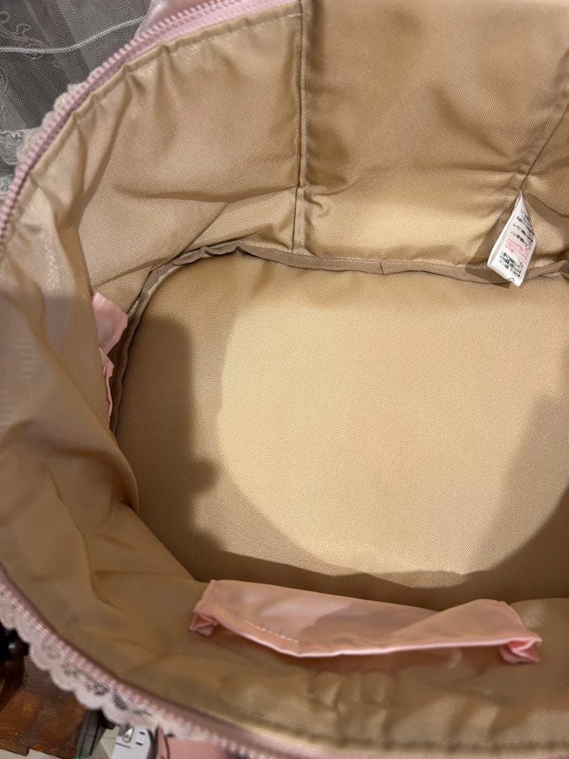 さえらamifie レースポーチ ピンクフリフリ可愛い大●横30×28持ち手入れ