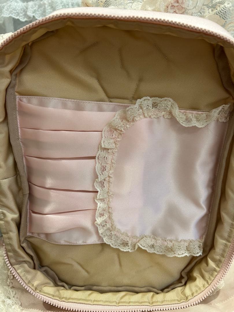 さえらamifie レースポーチ ピンクフリフリ可愛い大●横30×28持ち手入れ