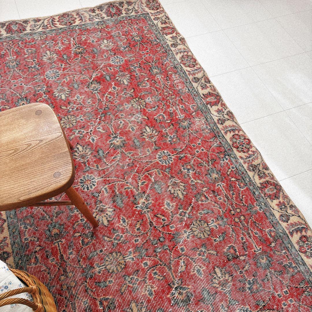 トルコ ヴィンテージラグ 赤 フローラル