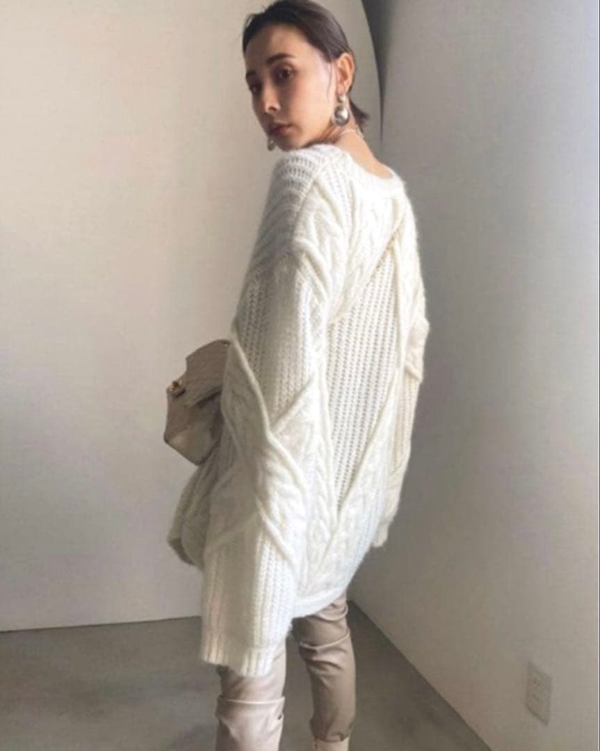 AMERI BACK CABLE KNIT バックケーブルニット ホワイト