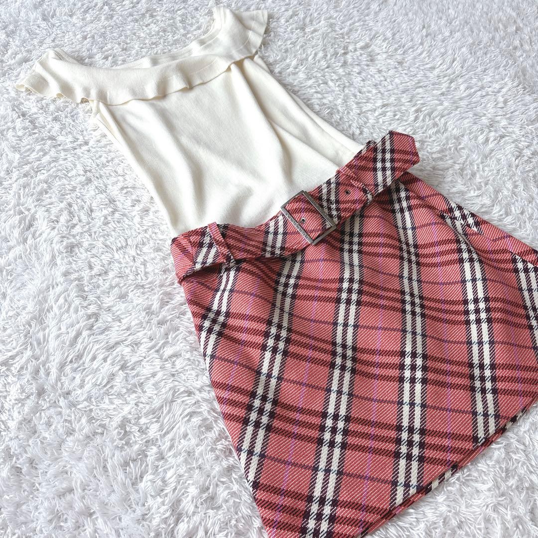 バーバリーブルーレーベル ノースリーブワンピース ノバチェック 切り替え ベルト