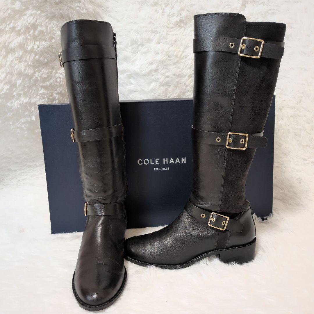 【未使用級】コールハーン　ロングブーツ　黒　24cm ジョッキーブーツ　レザー