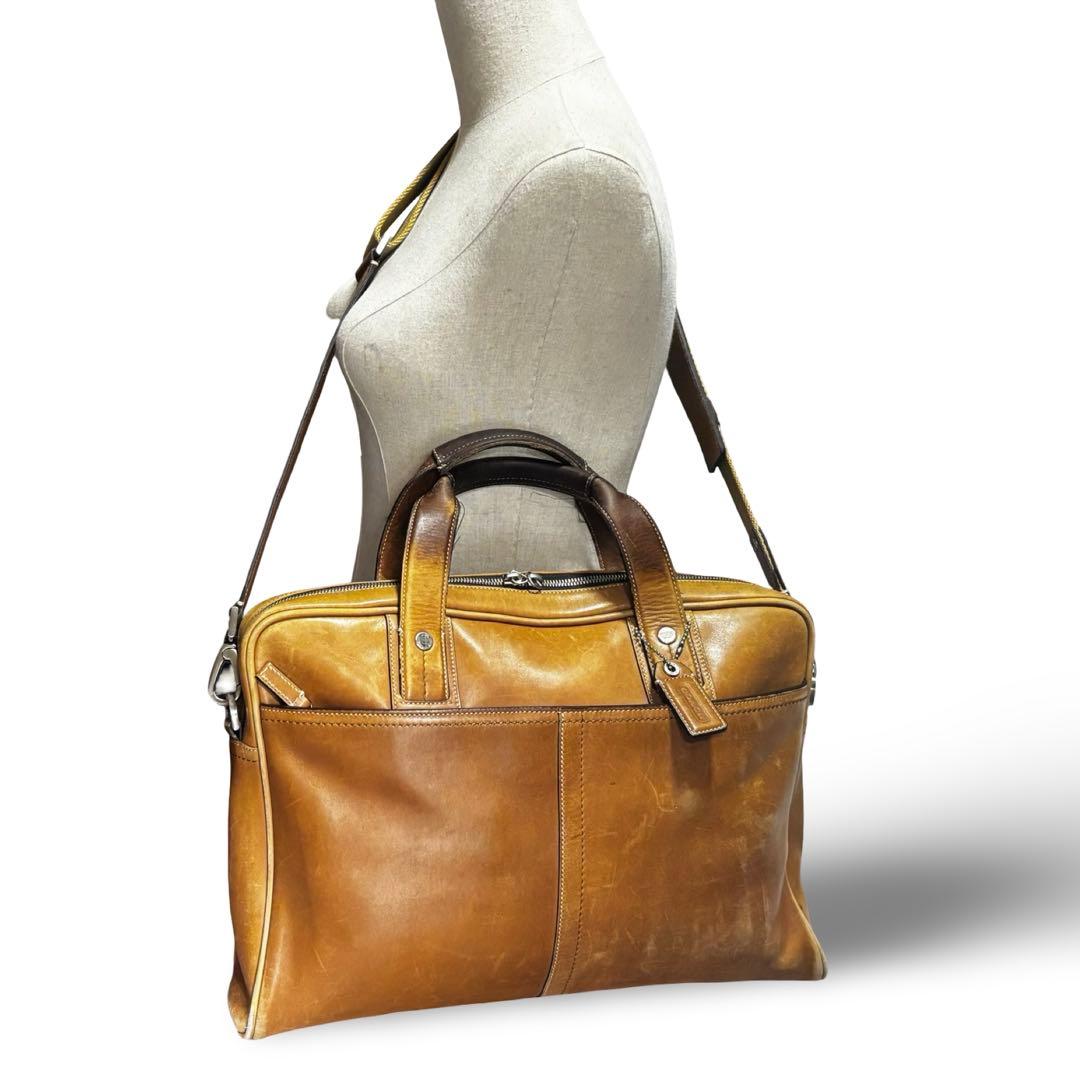 【ヴィンテージ】コーチ 2way ビジネスバッグ　ショルダー　オールレザー　茶