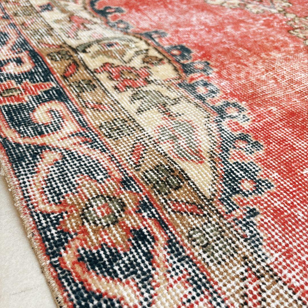 トルコ　ヴィンテージラグ　ピンク　ブルー　メダリオン