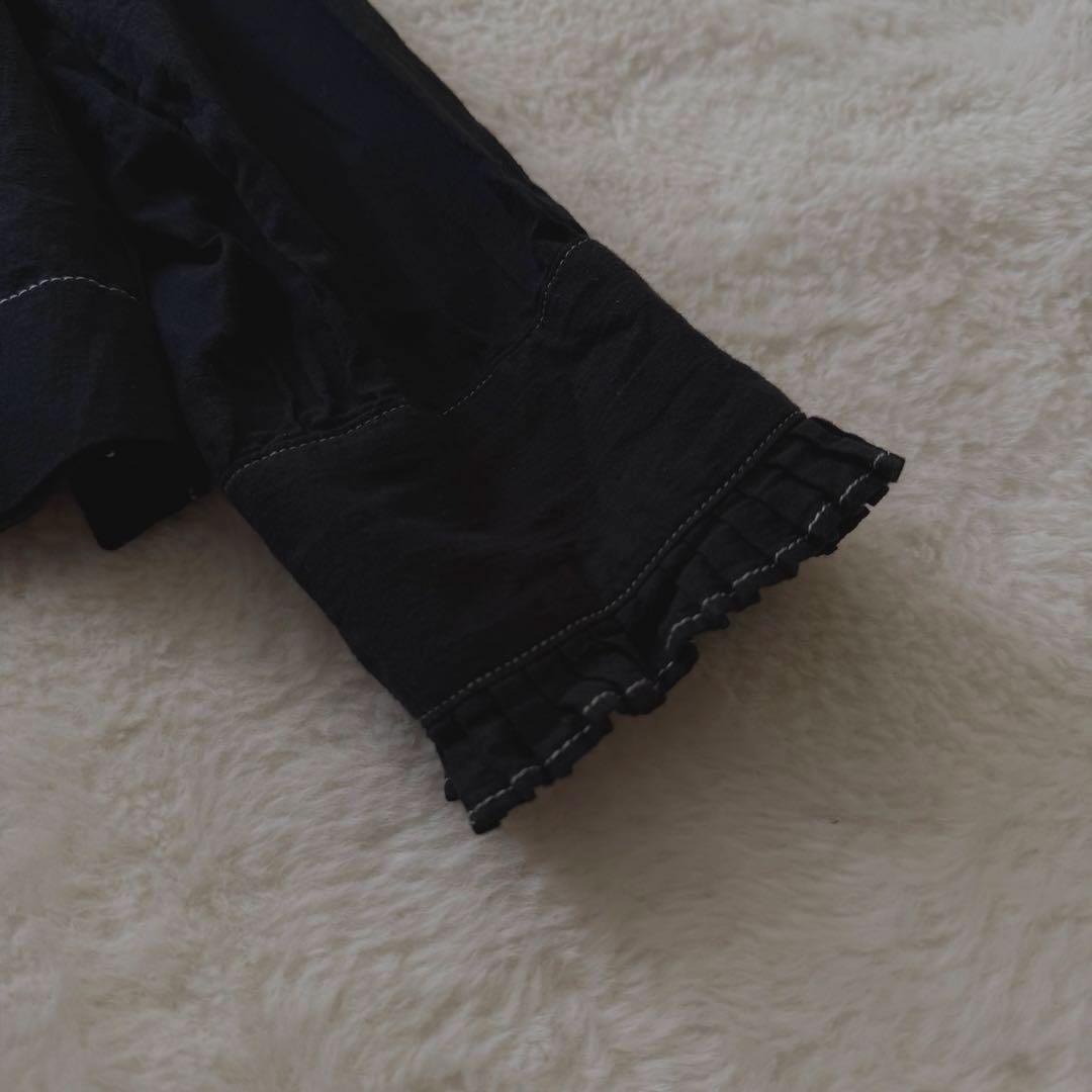 45R インドカディのタックフリルボウタイブラウス　黒