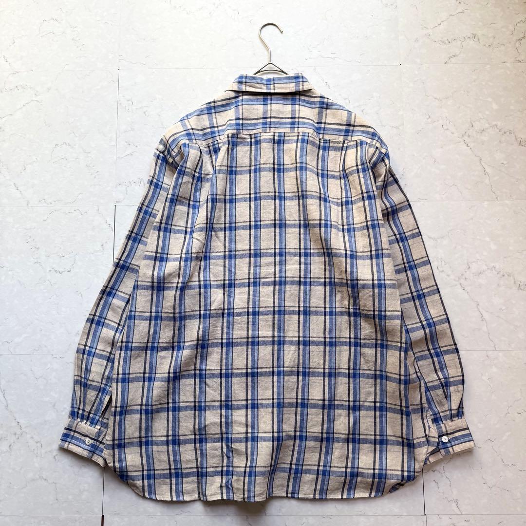 マーガレットハウエル リネン チェック シャツ 3L ブルー ベージュ