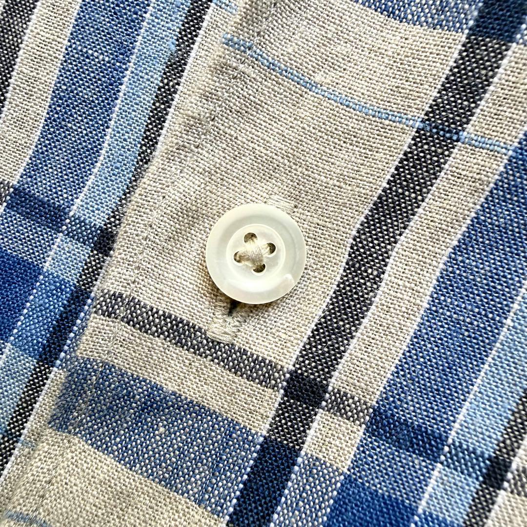 マーガレットハウエル リネン チェック シャツ 3L ブルー ベージュ