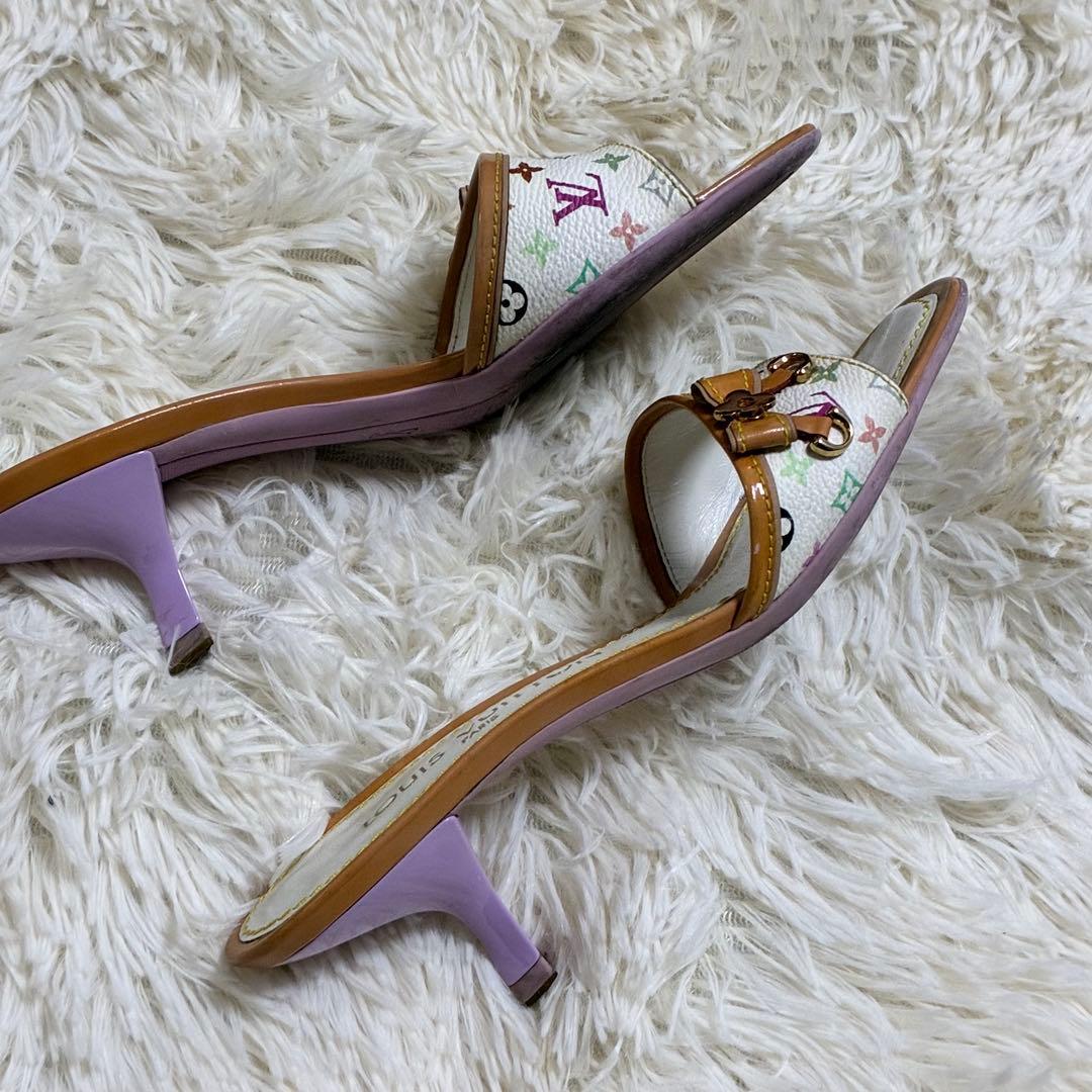 ルイヴィトン　モノグラムマルチカラー ミュール ホワイト×ラベンダー