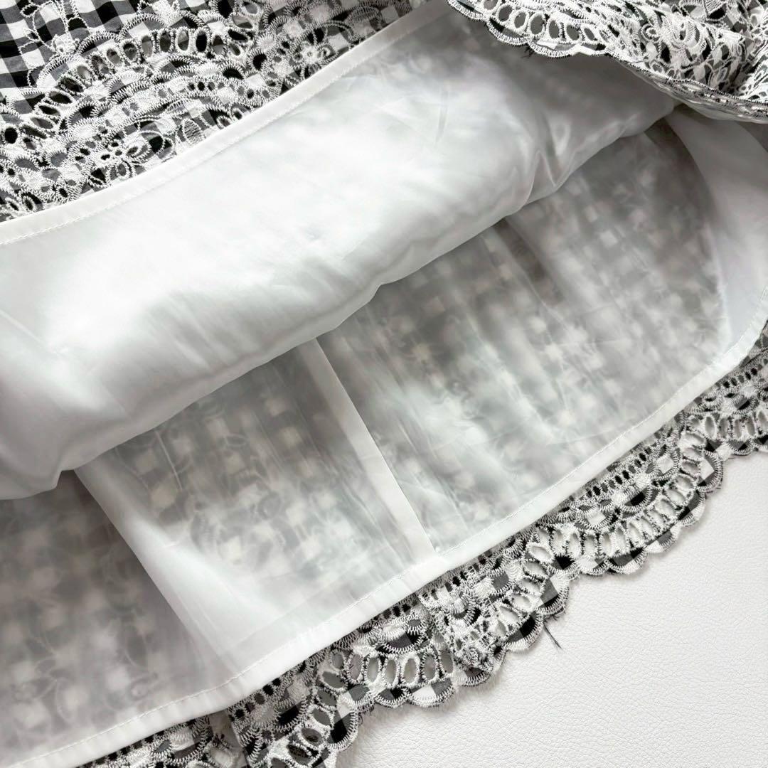 ローズティアラ ギンガムチェック カットワーク刺繍ワンピース 大きめ リボン