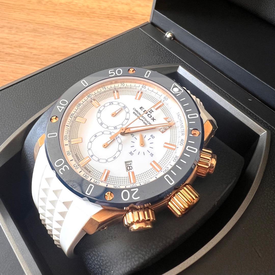 【100本限定】EDOX クロノオフショア1 クロノグラフメンズ クォーツ 白