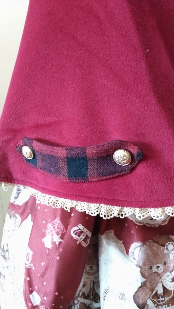 No.2877_to alice_ボルドーくまちゃん柄ケープ風コート2点セット