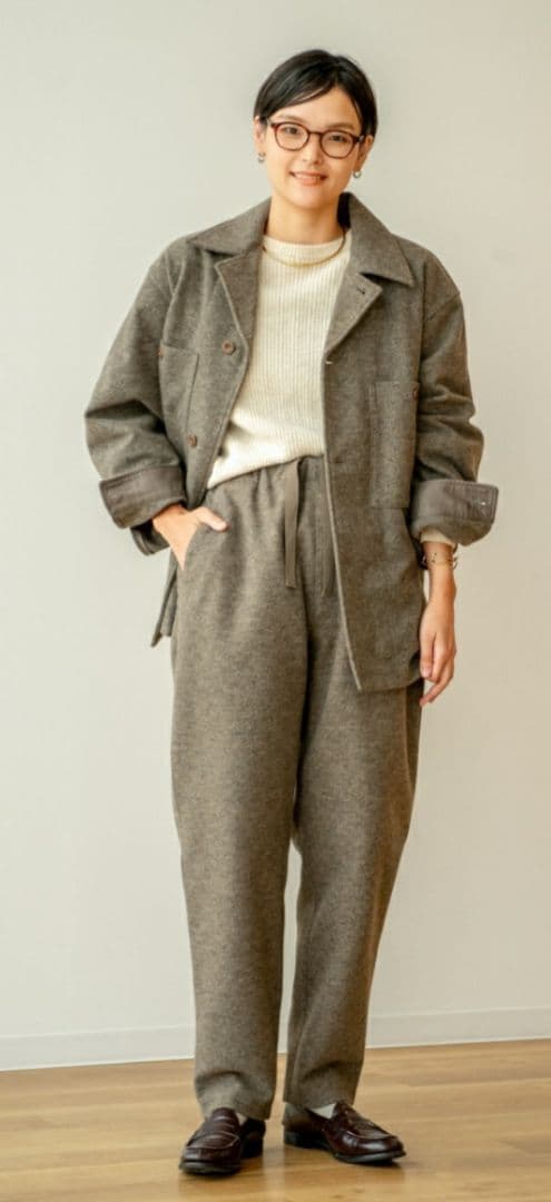 UNIQLO U フリースジャージーオーバーシャツ・パンツ Lサイズ ブラウン